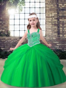 Fashion Sleeveless Tulle Floor Length Lace Up Little Girl Pageant Dress in with Beading and Pick Ups
