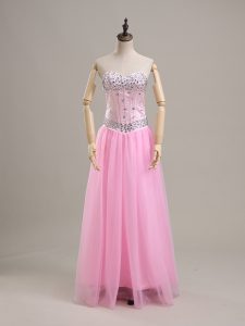 Pink Sweetheart Lace Up Beading Evening Dress Sleeveless