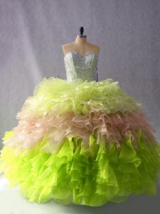 New Arrival Multi-color Lace Up Sweetheart Beading and Ruffles Quinceanera Gown Organza Sleeveless