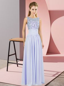 Lavender Sleeveless Beading Floor Length Prom Evening Gown