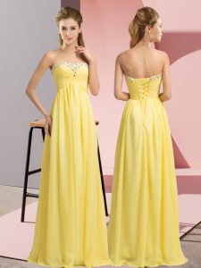 Low Price Empire Prom Dresses Yellow Sweetheart Chiffon Sleeveless Floor Length Lace Up