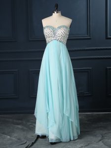 Sleeveless Zipper Floor Length Beading Prom Gown