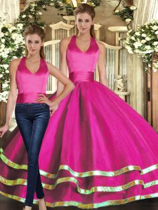 Graceful Floor Length Fuchsia Quinceanera Dresses Strapless Sleeveless Lace Up