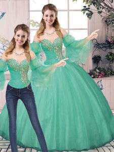 Sweetheart Sleeveless Tulle Sweet 16 Quinceanera Dress Beading Lace Up