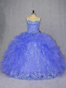 On Sale Purple Ball Gowns Appliques and Ruffles Quinceanera Dresses Lace Up Organza Sleeveless Floor Length