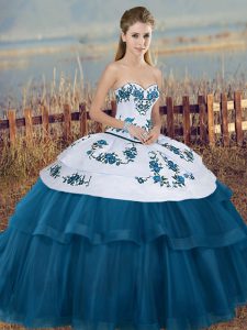 Floor Length Ball Gowns Sleeveless Blue And White Vestidos de Quinceanera Lace Up
