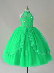 Sleeveless Lace Up Floor Length Beading and Appliques High School Pageant Dress