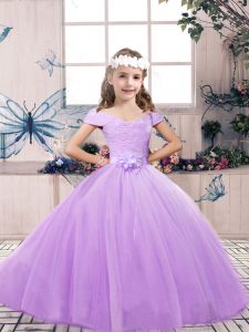 Most Popular Floor Length Ball Gowns Sleeveless Lavender Kids Pageant Dress Lace Up