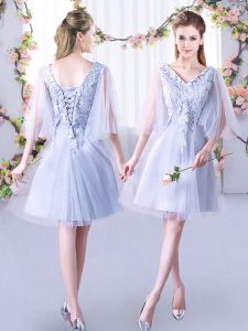 High Class Tulle Sleeveless Mini Length Dama Dress and Lace