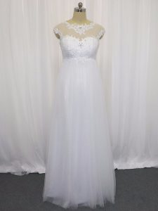Beautiful Scoop Sleeveless Tulle Wedding Gowns Beading and Lace Lace Up