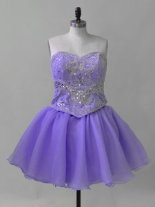 Sumptuous Sweetheart Sleeveless Lace Up Prom Evening Gown Lavender Organza