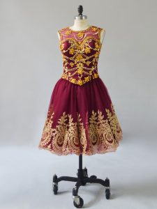 Beautiful Burgundy Sleeveless Mini Length Beading and Appliques Lace Up Prom Party Dress