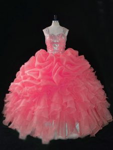 Clearance Baby Pink Sleeveless Organza Zipper Sweet 16 Dress for Sweet 16 and Quinceanera