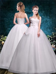 Hot Sale Floor Length White Wedding Gowns Sweetheart Sleeveless Lace Up