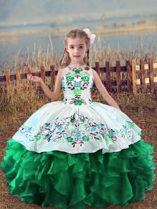 Organza Sleeveless Floor Length Kids Formal Wear and Embroidery and Ruffles