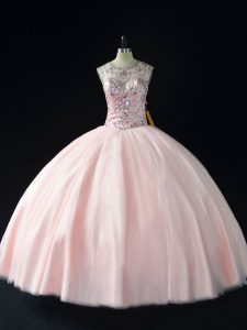 Floor Length Ball Gowns Sleeveless Pink Sweet 16 Dress Lace Up