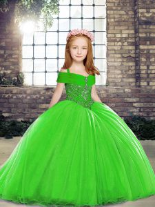 Ball Gowns Sleeveless Green Kids Pageant Dress Brush Train Lace Up