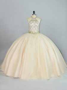 Sexy Floor Length Lace Up Quinceanera Gown Champagne for Sweet 16 and Quinceanera with Beading