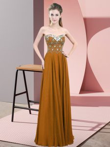 Captivating Floor Length Empire Sleeveless Brown Prom Party Dress Zipper