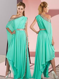 Asymmetrical Side Zipper Homecoming Dress Turquoise for Prom and Party with Sequins