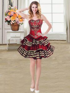 Shining Sweetheart Sleeveless Taffeta Prom Gown Embroidery and Ruffled Layers Lace Up