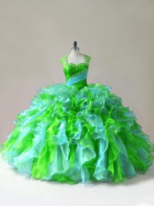Flirting Sleeveless Organza Floor Length Zipper Sweet 16 Quinceanera Dress in Multi-color with Beading and Ruffles