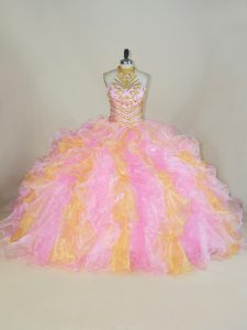 Exceptional Floor Length Multi-color 15 Quinceanera Dress Organza Sleeveless Beading and Ruffles