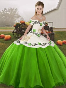 Latest Sleeveless Floor Length Embroidery Lace Up Sweet 16 Dresses with Green