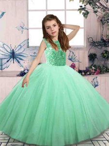 Gorgeous Scoop Sleeveless Lace Up Girls Pageant Dresses Apple Green Tulle
