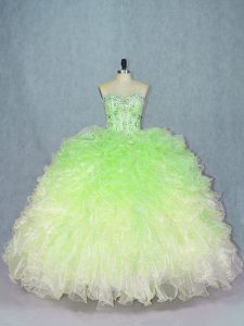 Great Multi-color Sleeveless Floor Length Beading and Ruffles Lace Up Sweet 16 Quinceanera Dress