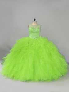 Ball Gowns Scoop Sleeveless Tulle Lace Up Beading and Ruffles Vestidos de Quinceanera