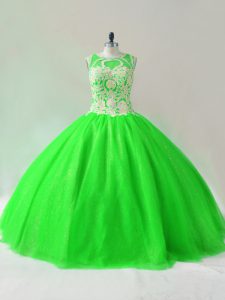 Gorgeous Ball Gowns Quinceanera Dress Green Scoop Tulle Sleeveless Floor Length Lace Up