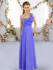 Superior Lavender Empire Hand Made Flower Wedding Guest Dresses Lace Up Chiffon Sleeveless Floor Length