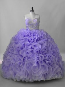 Lavender Sleeveless Beading Lace Up Quinceanera Dress