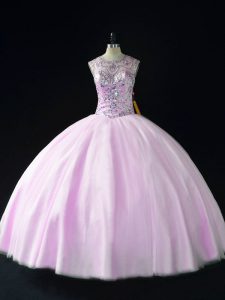 Eye-catching Lilac Sleeveless Tulle Lace Up Vestidos de Quinceanera for Sweet 16 and Quinceanera