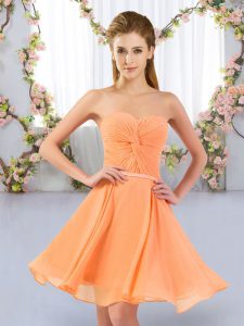 Mini Length Empire Sleeveless Orange Quinceanera Court of Honor Dress Lace Up