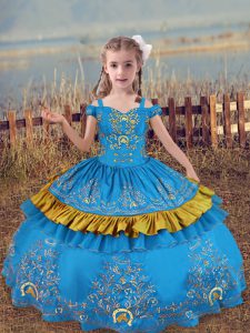 Wonderful Satin Sleeveless Floor Length Kids Formal Wear and Beading and Embroidery