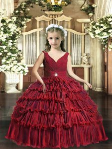 Excellent Sleeveless Beading and Ruffled Layers Backless Little Girls Pageant Dress Wholesale