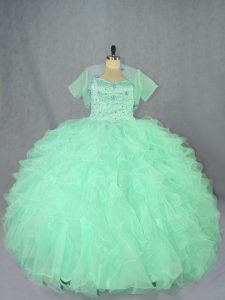 Charming Apple Green Sleeveless Organza Lace Up Vestidos de Quinceanera for Sweet 16 and Quinceanera