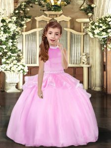 Top Selling Lilac Organza Backless Kids Pageant Dress Sleeveless Floor Length Beading