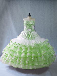 Custom Design Sleeveless Embroidery and Ruffled Layers and Bowknot Floor Length Quinceanera Dress