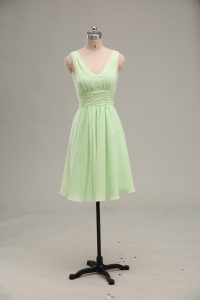 Sleeveless Mini Length Ruching Zipper Prom Gown with Yellow Green
