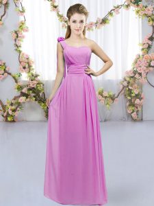 Sleeveless Chiffon Floor Length Lace Up Bridesmaid Dress in Lilac with Hand Made Flower