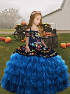 Organza Sleeveless Floor Length Pageant Dress for Teens and Embroidery and Ruffled Layers