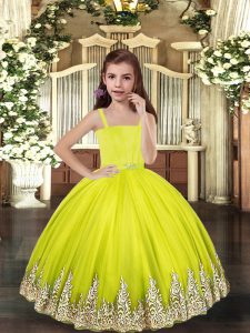Tulle Sleeveless Floor Length Custom Made Pageant Dress and Embroidery