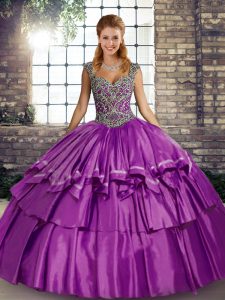 Fine Beading and Ruffled Layers Sweet 16 Dress Purple Lace Up Sleeveless Floor Length