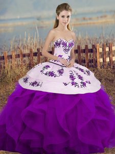 Ball Gowns Sweet 16 Dresses White And Purple Sweetheart Tulle Sleeveless Floor Length Lace Up