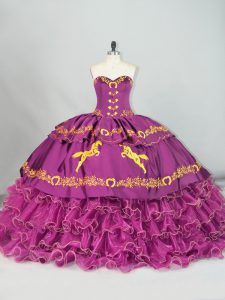 Purple Quinceanera Gown Sweetheart Sleeveless Brush Train Lace Up