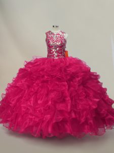 Glorious Sleeveless Lace Up Floor Length Ruffles and Sequins Sweet 16 Dresses