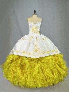 Stunning Yellow Quinceanera Gown Sweetheart Sleeveless Brush Train Lace Up